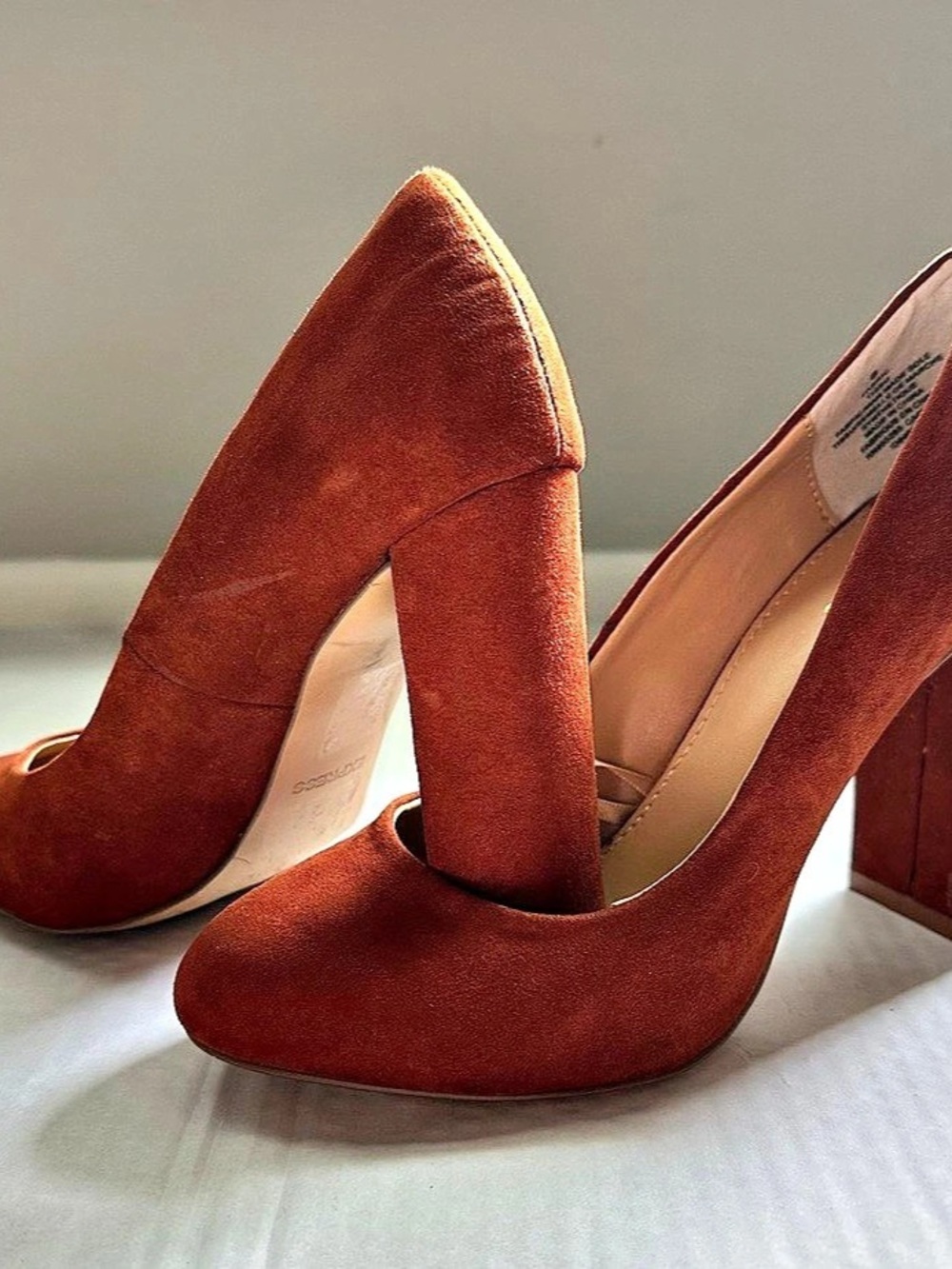 Express Suede-Look Block Heel Pumps in Orange